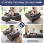 MAXYOYO L Shape Sectional Sofa Couch and Round Chaise Lounge, Modern Cloud Couch with Ottoman, Comfy Sofa with Layered Cushion, Tufted Upholstered Sleeper Chair for Living Room, No Assembly Required