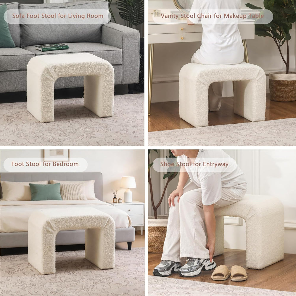 Modern Boucle Ottoman Footstool, 24" Arched Upholstered Vanity Stools fo...