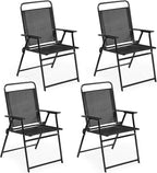 Yaheetech Outdoor Folding Patio Chairs Set of 4, Portable Outdoor Folding Chairs for Outside, Lawn, Garden and Porch with Metal Frame, Armrests, Stackable, Foldable and Portable Design, Black