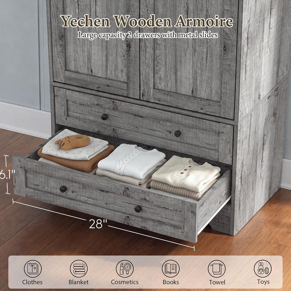 Yechen 71" Wooden Armoire Wardrobe Closet with 2 Doors & 2 Drawers, ...