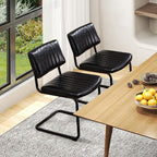 Cantilever Dining Chairs Set of 2, Mid Century Modern Dining Chairs with Black Metal Legs, Upholstered Leather Kitchen Chairs, Armless Cantilever Chair for Kitchen & Living Room, Black