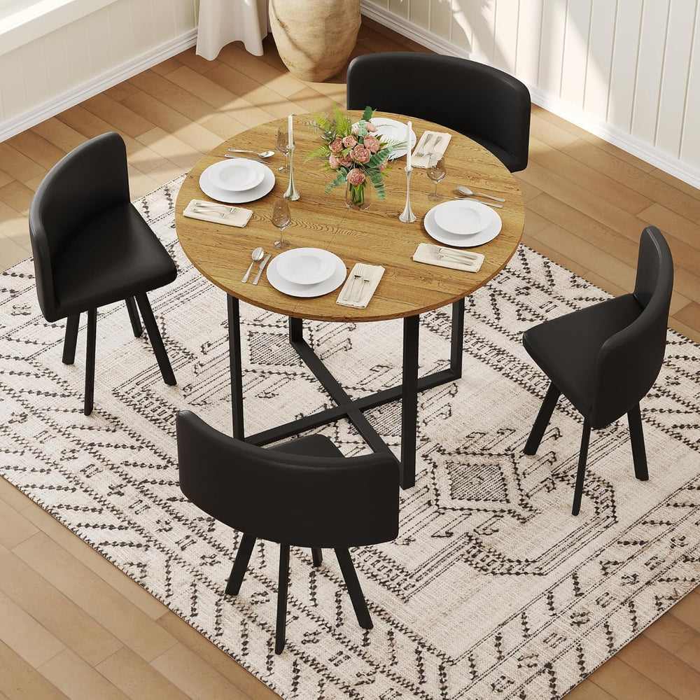 39.5" Round Dining Table Set for 4, 5 Piece Dining Table Set with 4 Tuck...