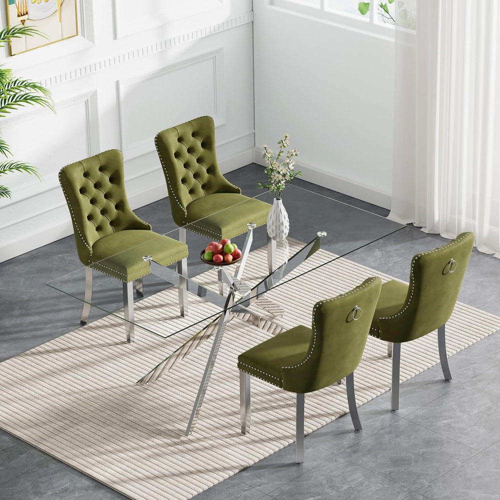 Rectangle Glass Dining Table Set for 4, 60'' Kitchen Table and Chairs...