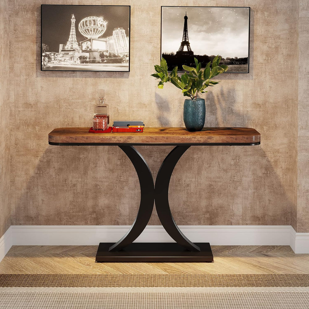 LITTLE TREE Industrial Entryway Console Table, Compact Foyer Hallway Accent T...
