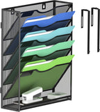 Kuntine.B Wall File Organizer Office Hanging Magazine Holder Wall File Organizer for Office Home (Black, 6 Tier & Hangers)