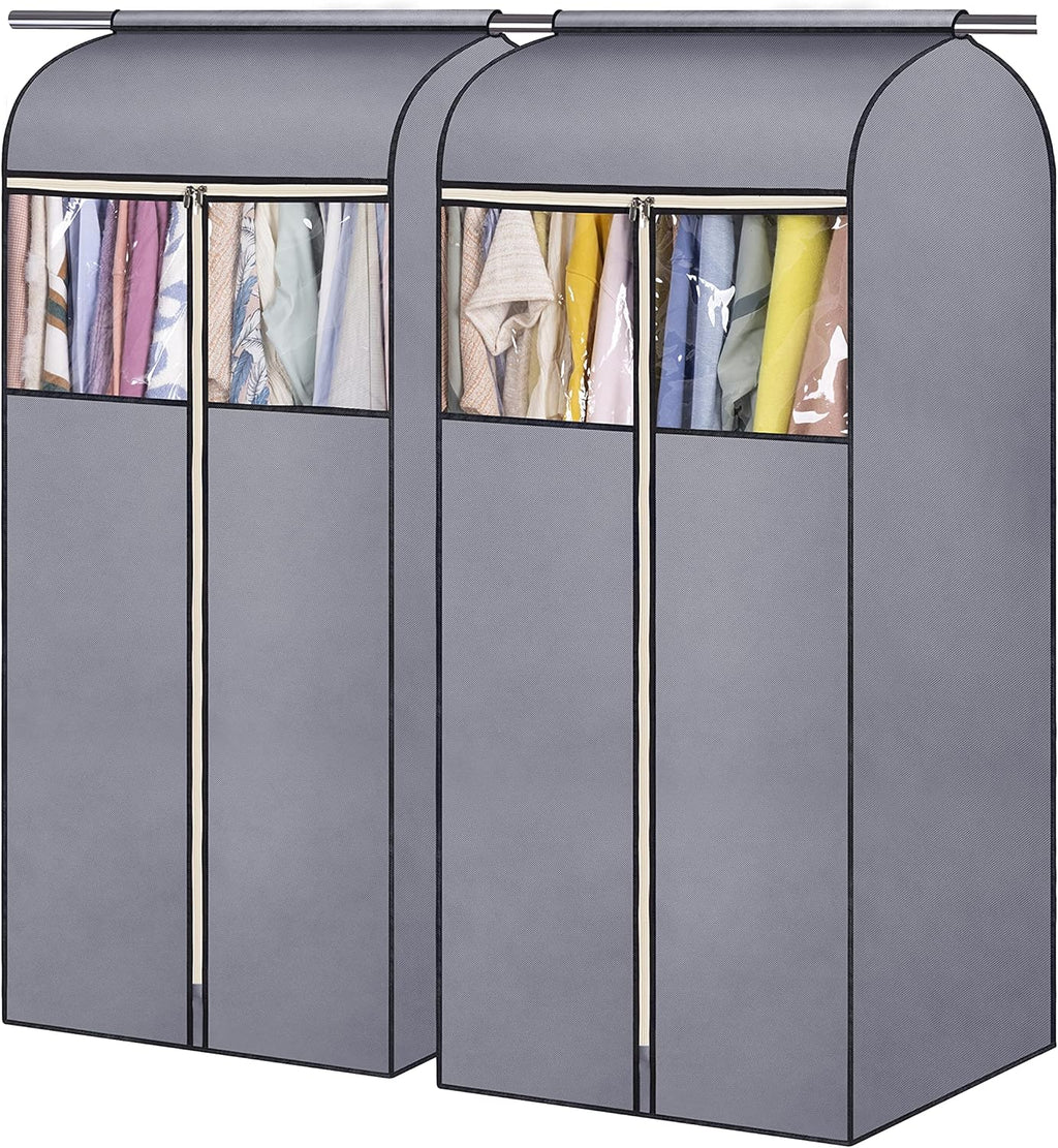 SLEEPING LAMB 54'' Hanging Garment Bags for Closet Storage Sealed Completely Jackets Coats Suits Clothes Rack Cover for Wardrobe with Clear PVC Window, 2 Packs, Grey(Hanging Rod Not Included)