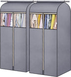 SLEEPING LAMB 54'' Hanging Garment Bags for Closet Storage Sealed Completely Jackets Coats Suits Clothes Rack Cover for Wardrobe with Clear PVC Window, 2 Packs, Grey(Hanging Rod Not Included)