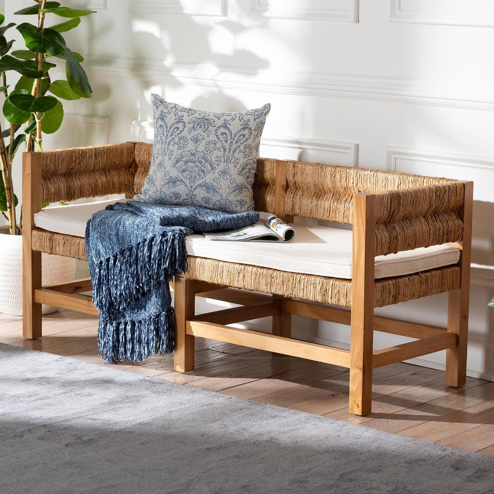 Bali & pari Ismael Accent Bench - Handwoven Seagrass Accent Seating with ...