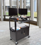 Line Leader Large AV Cart with Locking Cabinet | Height Adjustable Utility Cart with Pullout Keyboard Tray & Cord Management | UL Safety-Certified Computer Cart | Easy Assembly (32 x 18 x 42in)