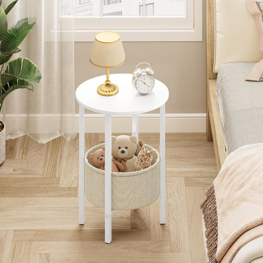 Vagusicc Round Side Table End Table with Storage Basket, Small Side Table Rou...