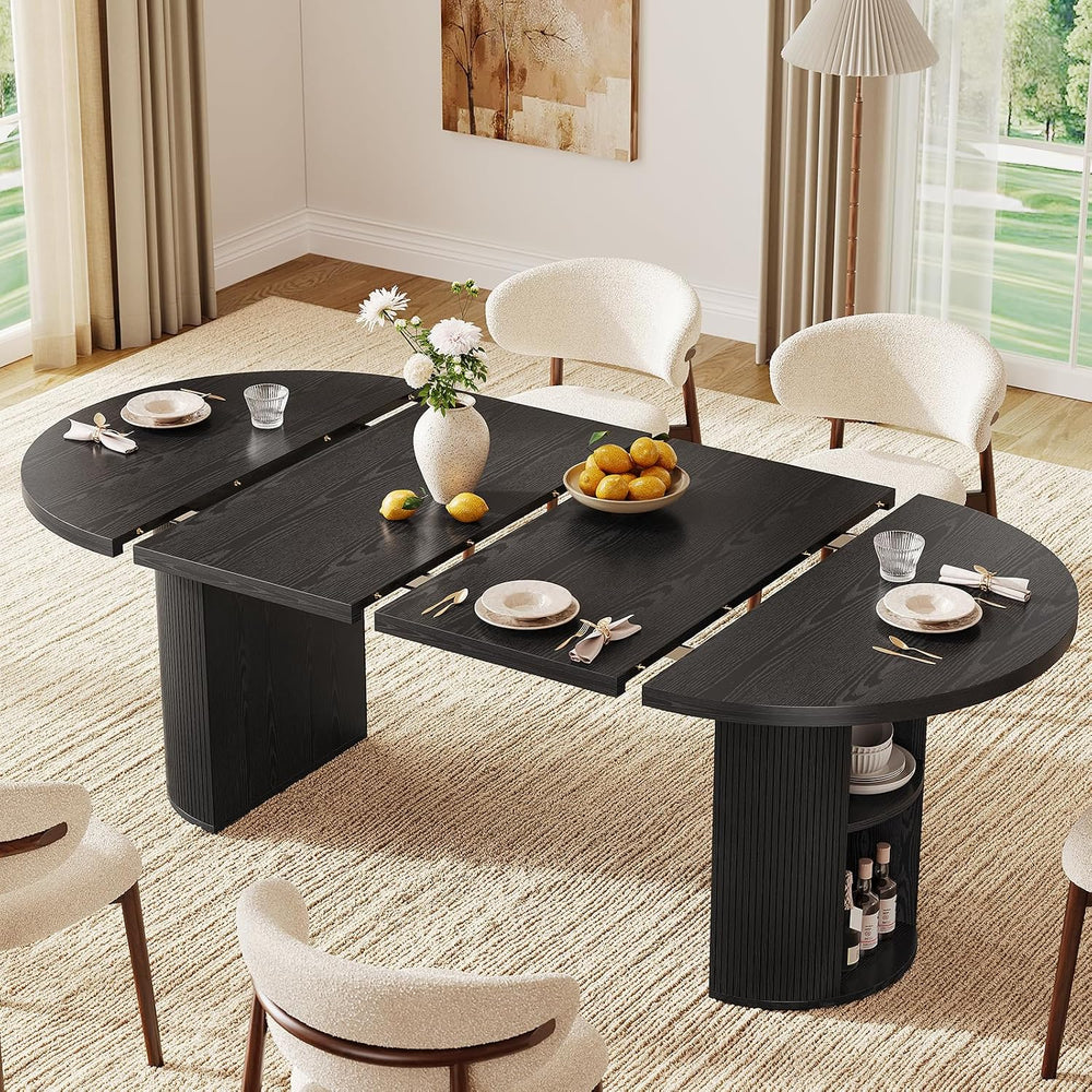 ONBRILL 41-78 Inch Extendable Dining Table for 4-8, Storage Shelf, Black