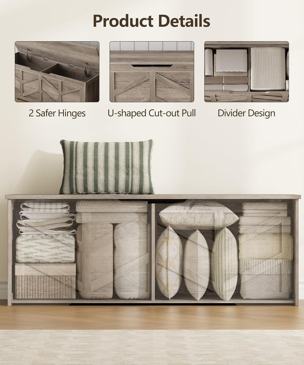 Extra Large Storage Chest, Storage Bench with 2 Safety Hinges | 51.2" St...