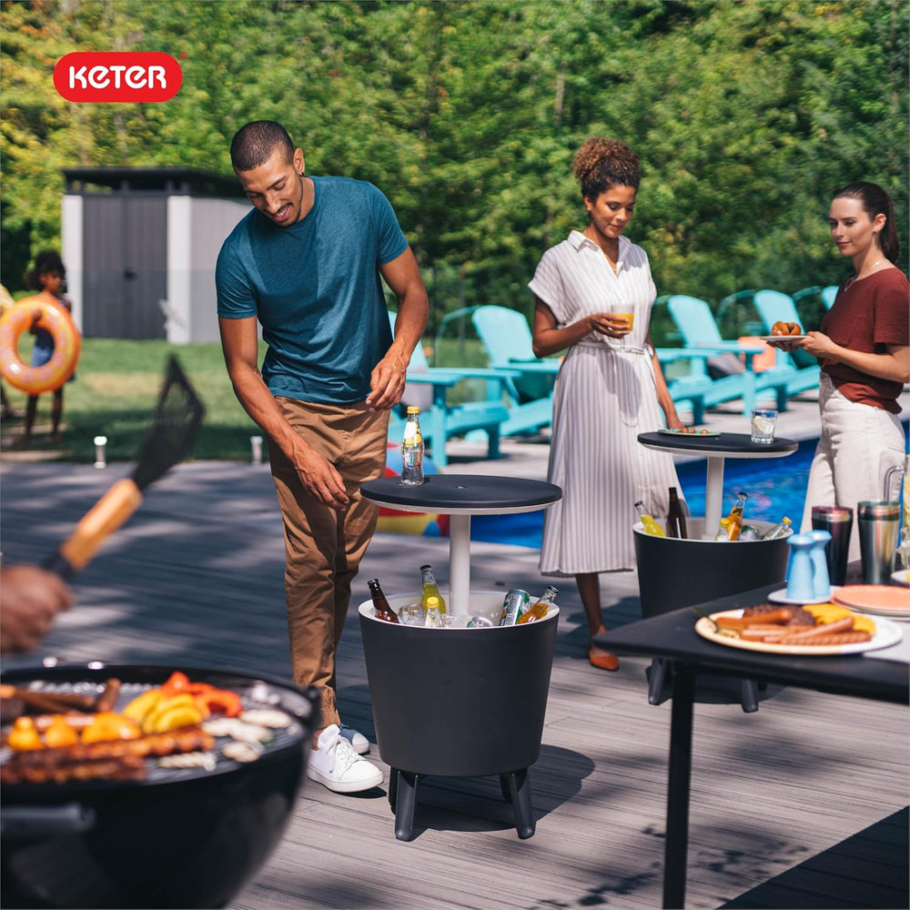 Keter Modern Cool Bar Outdoor Patio Furniture and Hot Tub Side Table with 7.5...