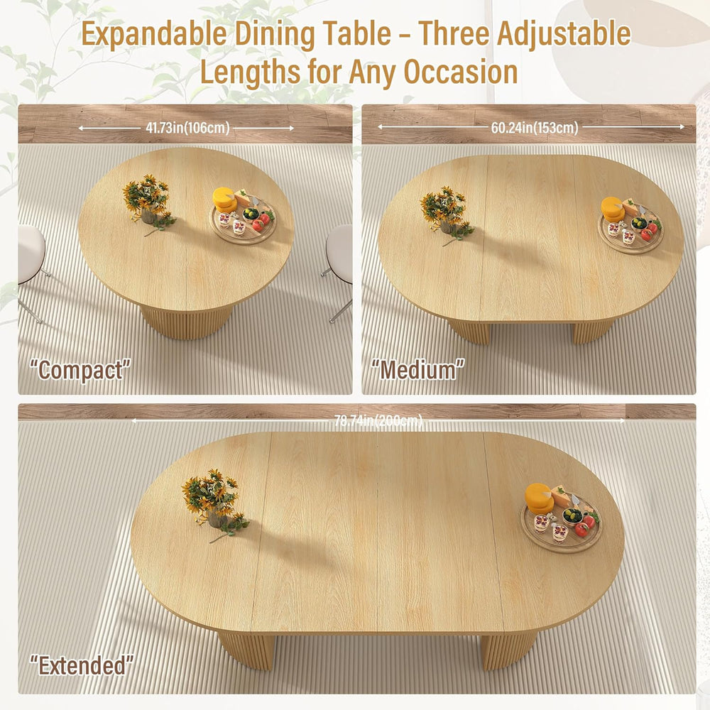 Extendable Dining Table 41–78 Inch, Round to Oval Expandable Kitchen Table fo...