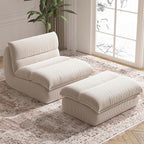 YVDNHP Bean Bag Chair with Ottoman, Cozy Comfy Reading Nook Chairs, Ultra Soft Corduroy Fabric Bean Bag Chairs for Adults, Reading Chair with Ottoman for Living Room, Bedroom Apartment (Beige)