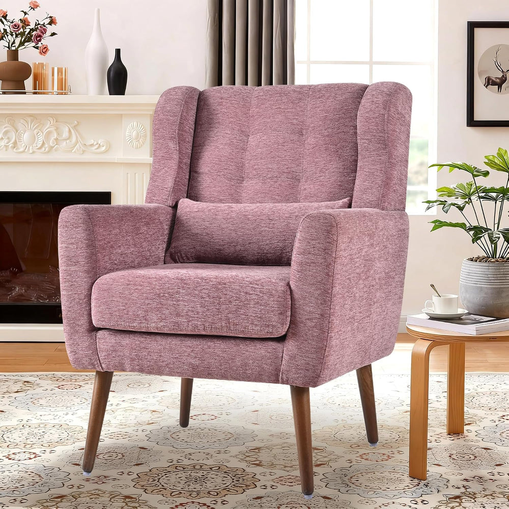 Modern Accent Chair, Upholstered Armchair with Pillow, Fabric Single Sofa Cha...