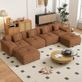 158" U Shaped Convertible Modular Couch, Cloud Couch Sectional with Ottoman, 6-Seater Chenille Boneless Couches for Living Room, Apartment, No Assembly, Orange 1PCS