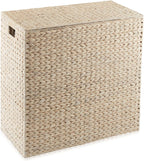 Casafield 2-Section Laundry Hamper with Removable Liner Bags - Whitewash, Woven Water Hyacinth Double Laundry Basket Sorter for Clothes and Towels