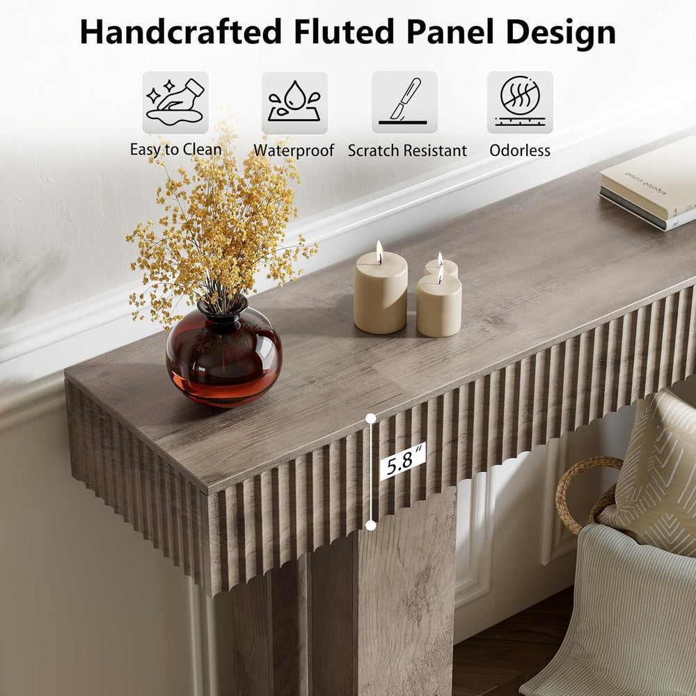 63-Inch Long Entryway Console Table with a Fluted Design, Thick Wood Farmhous...