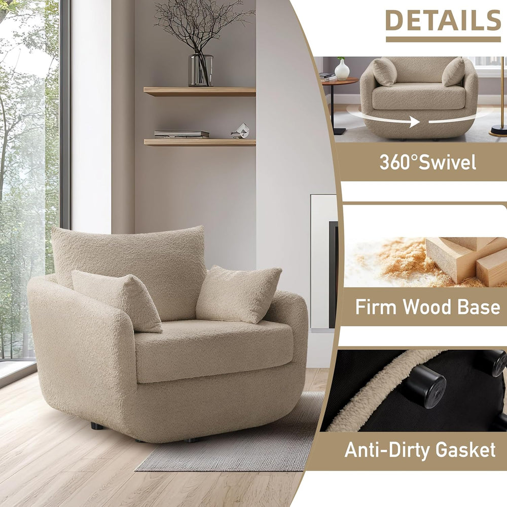 360° Swivel Accent Armchair, 39.3" Oversized, Sherpa Boucle Fabric Sofa ...