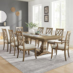 KEIKI Retro 7-Piece Wooden Dining Table Set for 6 Person, Vintage Table Set with Extendable Rectangular MDF Wood Grain Table and 6 Upholstered Chair, Easy Assembly, for Kitchen, Dining Room, White Oak