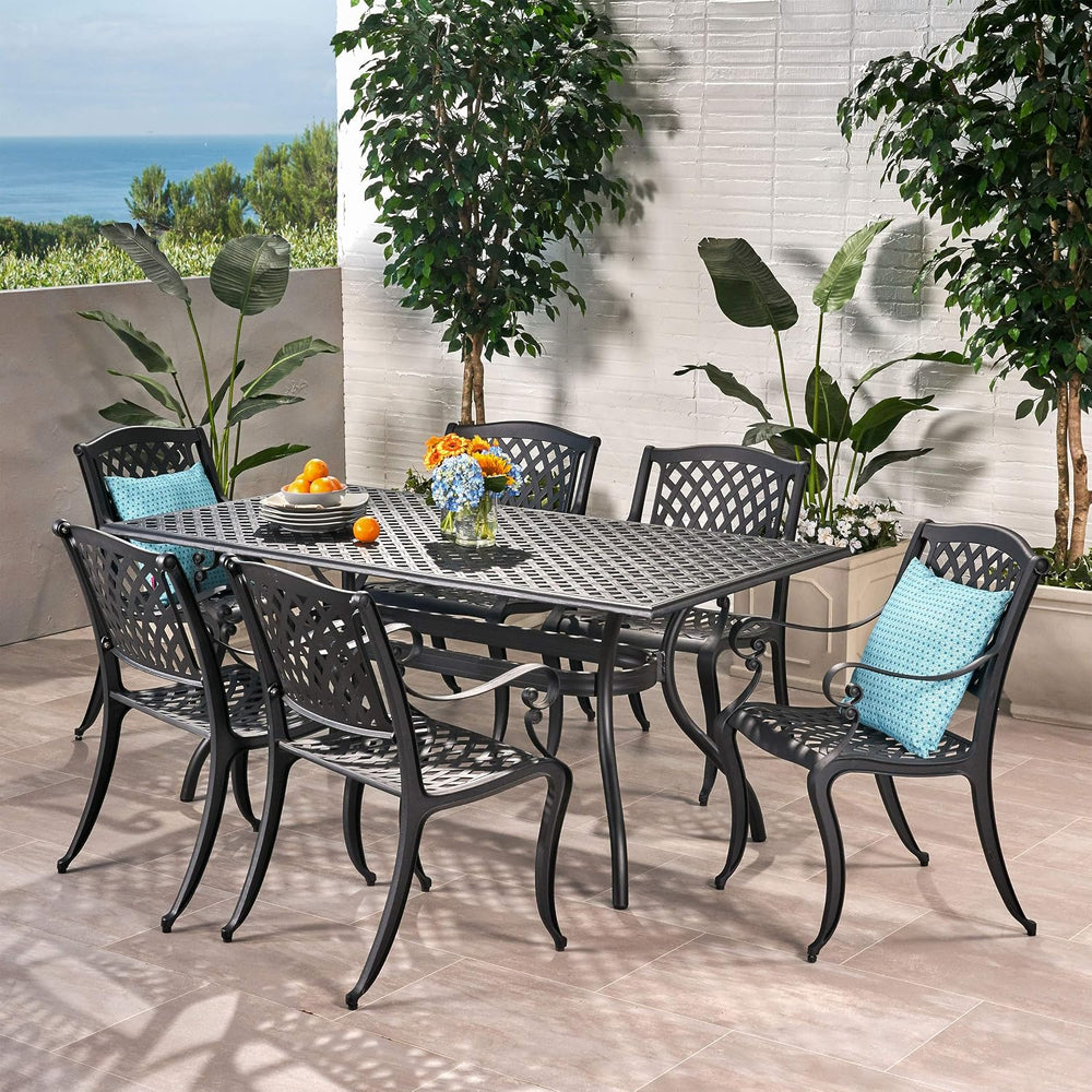 Christopher Knight Home Cayman Outdoor 6-Seater Cast Aluminum Dining Set, 7-P...
