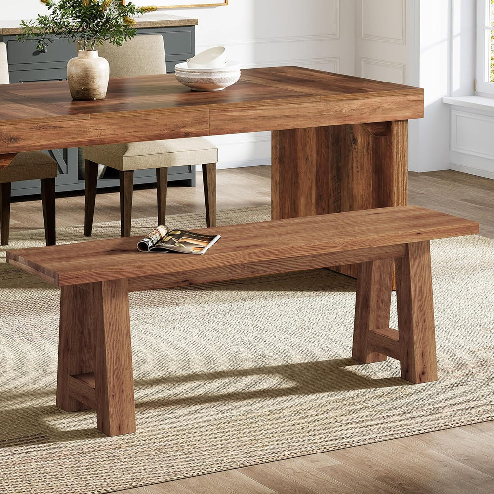 55" Solid Wood Entryway Bench, Farmhouse Long Wood Bench Dining Seat for...