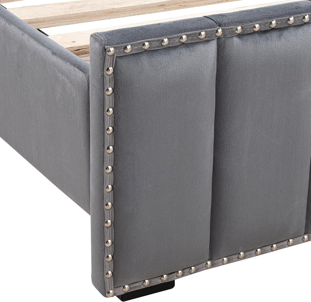 GOWE Bed Beautiful Dark Color 1pc Full Storage Shelve LED Channel Tufting | P...