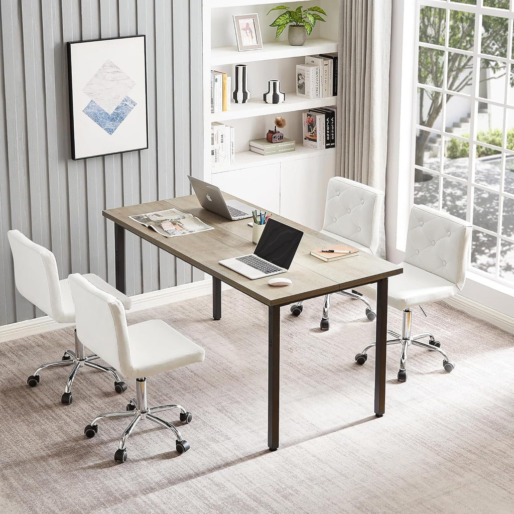 VECELO PU Leather Mid-Back Armless Vanity Chair Adjustable Height 360° Rolling Swivel for Home Office Work, White