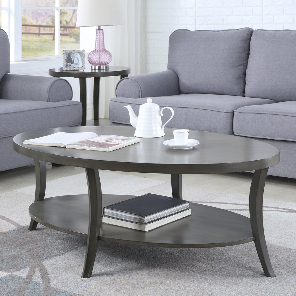 Roundhill Furniture Contemporary Perth Oval Shelf Coffee Table Set, Grey