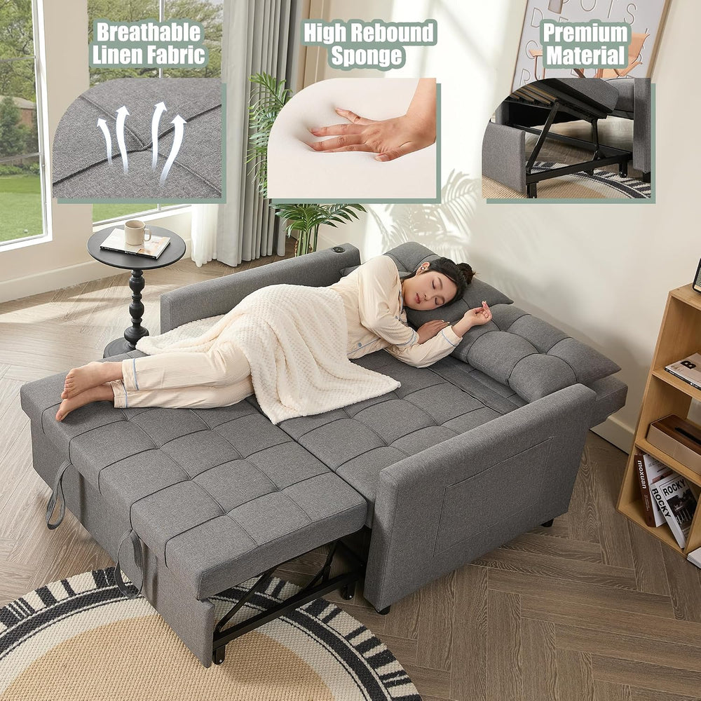 GOSUHI 52" 3-in-1 Convertible Sleeper Sofa Bed, Linen, Light Gray | Pull...