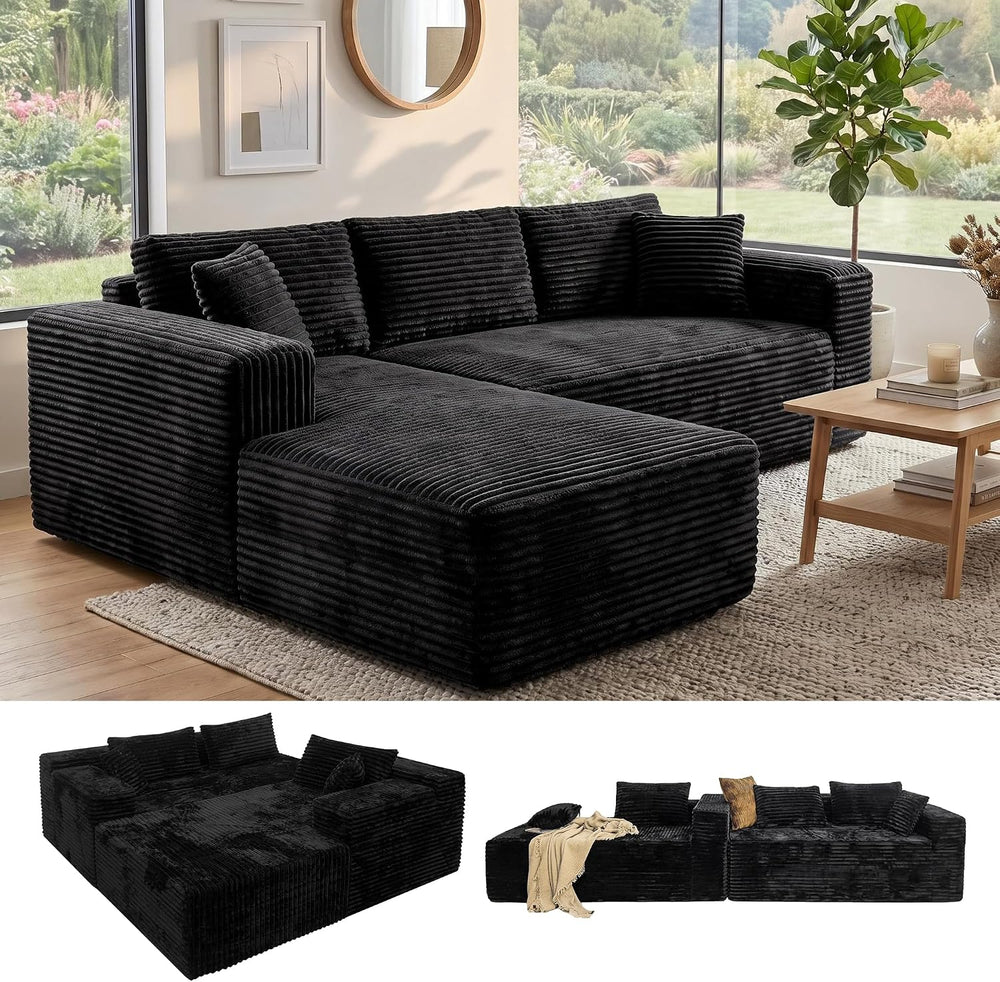 Couch Modular Sectional Sofa Cloud Couch | Oversized Deep-Seat Wide-Wale Cord...