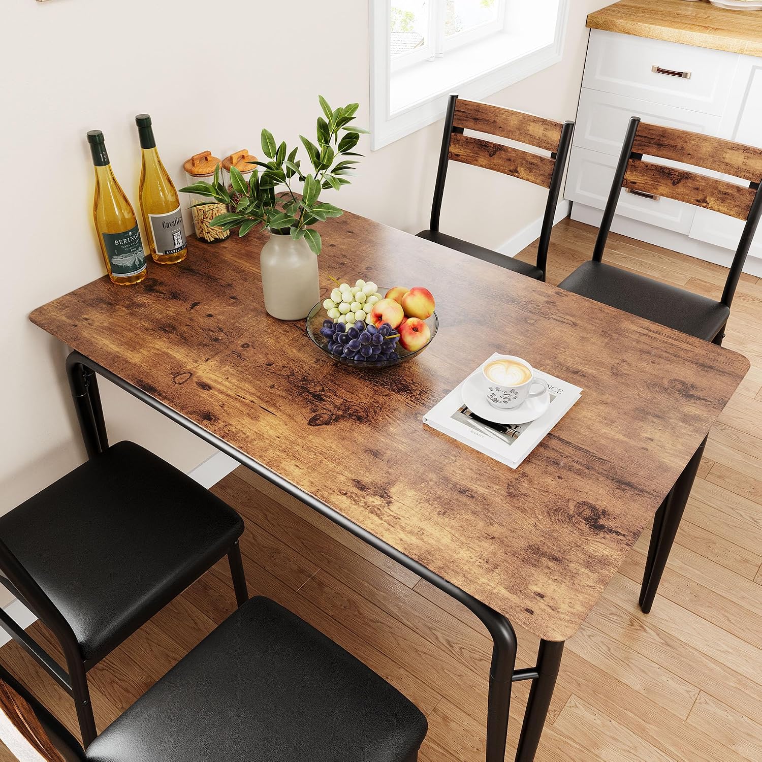 GarveeHome Dining Table for 2, Small Table and Chairs Set of 2, Square Dinette Set for 2, 3 Piece Kitchen & Dining Room Sets for Small Space (Vintage, Table with 4 Upholstered Chairs)