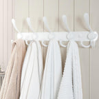 Dseap Wall Mounted Coat Rack - 5 Tri Hooks, Heavy Duty, Stainless Steel, Metal Coat Hook Rail for Coat Hat Towel Purse Robes Mudroom Bathroom Entryway,White