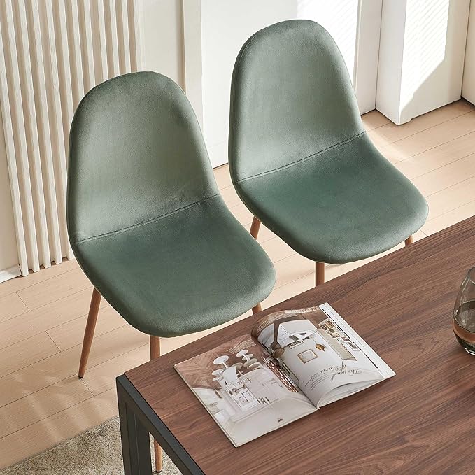 Set of 4 Dining Chairs Upholstered Green Velvet Living Room Chair with Backrest, Modern Mid-Century Home Kitchen Chairs Armless with Metal Legs for Dining Room, Retaurant