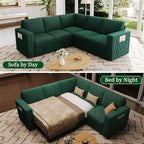 83.5" Sectional Sleeper Sofa with Pull Out Couch, Modern 5 Seat L Shaped Modular Couch,Green Sectionals Modular Sofa with Storage, Comfy Corduroy Couches Sectional for Living Room & Apartment