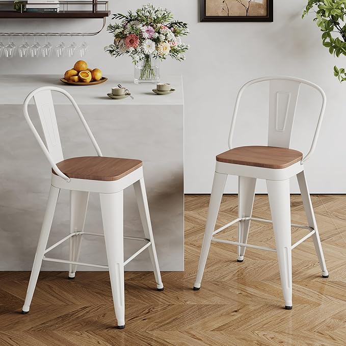 Andeworld Metal Bar Stools Set of 2, 30 inch Bar Height Barstools with Backs ...