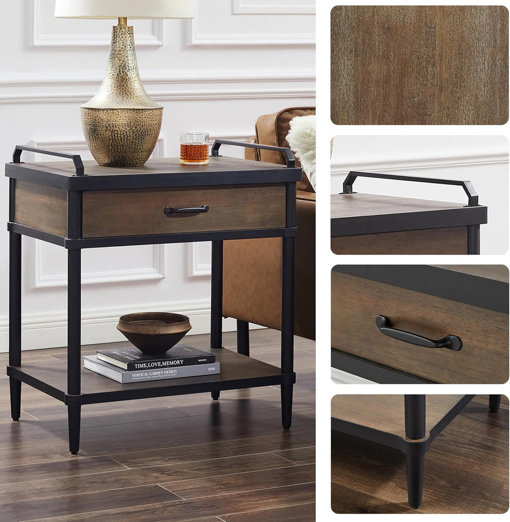 Art Leon Side Table - Mid Century Modern Night Stand, Bedside Table with Wood...