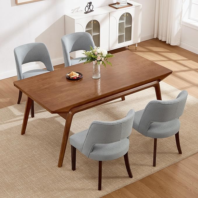 Dining Chairs Set of 4,Modern Dining Room Chairs with Thick Cushions,Upholstered Linen Fabric Kitchen Chairs for Kitchen Dining Room LIGHTGREY