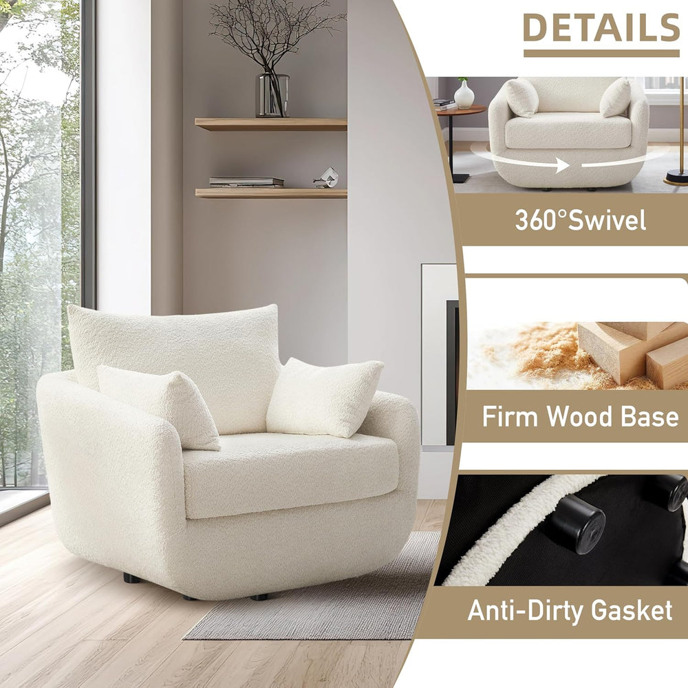 360° Swivel Accent Armchair Set of 2, 39.3" Oversized, Sherpa Boucle Fab...