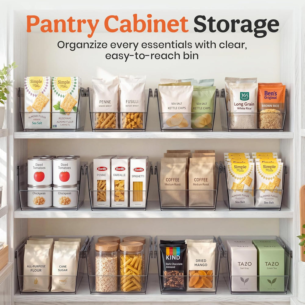 HOMESTEAD Set of 4 Stackable Storage Bins, 2 Large + 2 Small Clear Plastic Or...