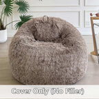 LIFEREVO Faux Fur Stuffed Animal Storage Bean Bag Chair Cover (No Filler), Washable Fluffy Large Bean Bag Cover for Adults Girls, Furry Beanbag Cover for Textile Plush Toys Memory Foam (Ombre Khaki)