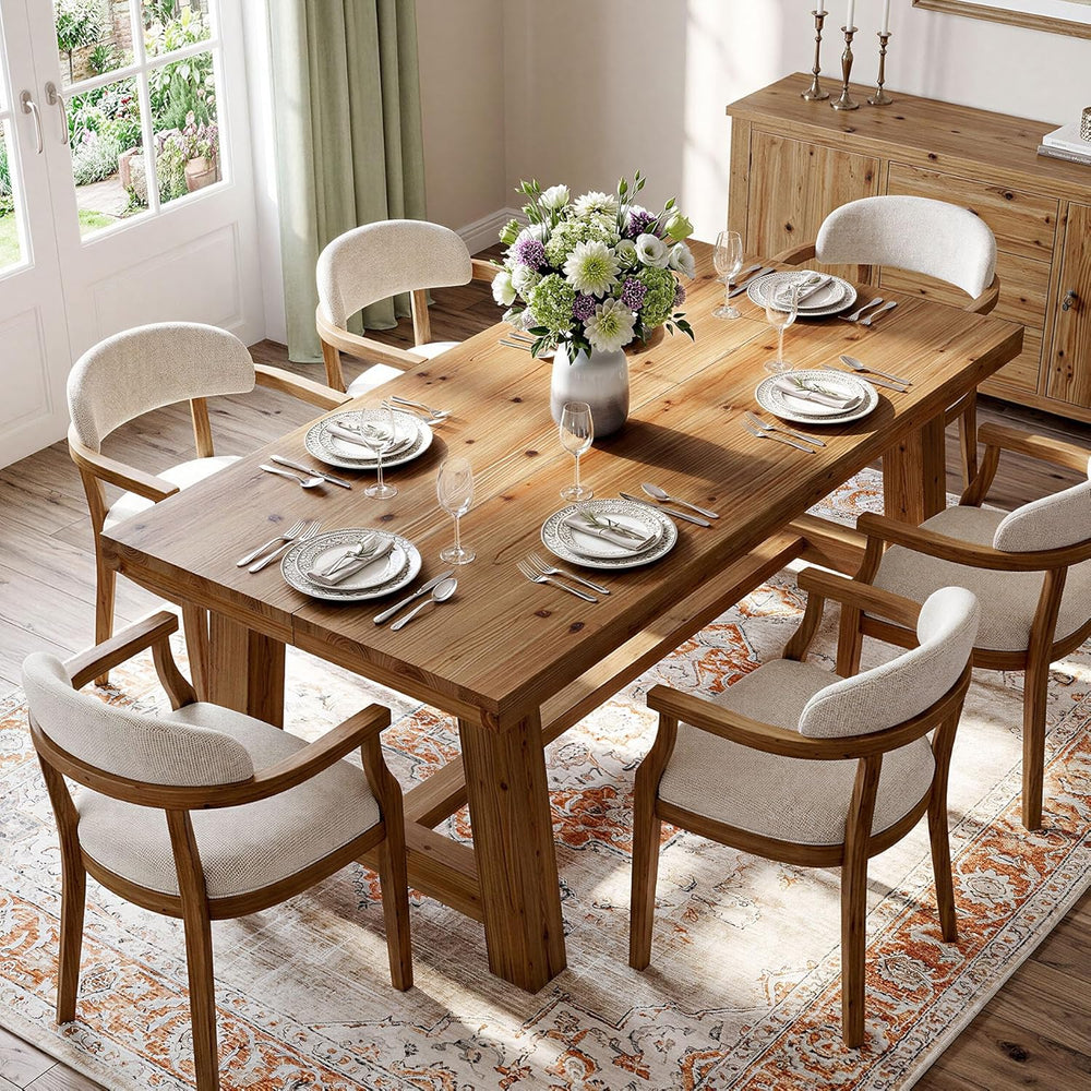 63-Inch Solid Wood Dining Table, Farmhouse Kitchen Table for 4-6 People, Rect...
