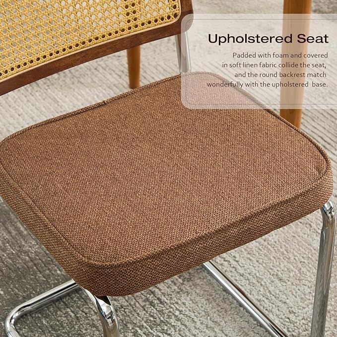 3-Piece 23.6" Round Dining Table Set for 2 with Upholstered Chairs – Space-Saving Modern Small Kitchen Cafe Bistro Set(Coffee Linen Chair)