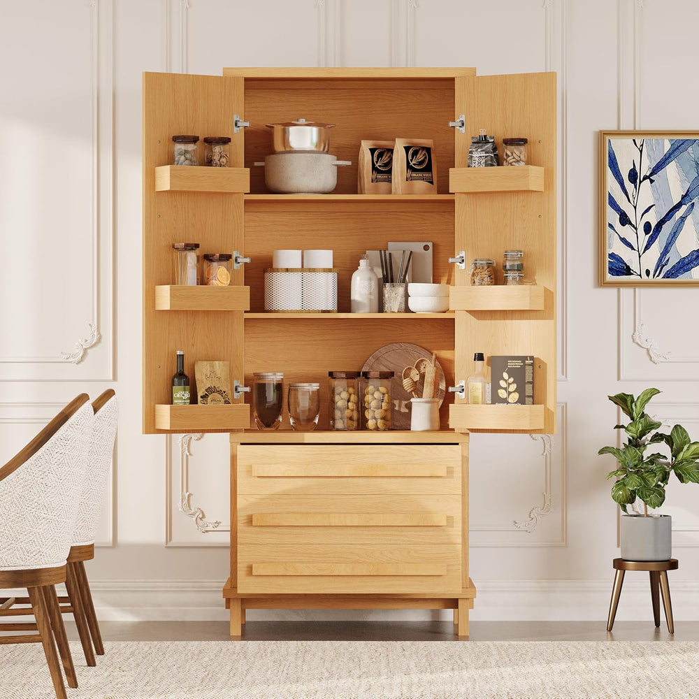 70" Tall Kitchen Pantry Cabinet, Wood Freestanding Storage Cupboard with...