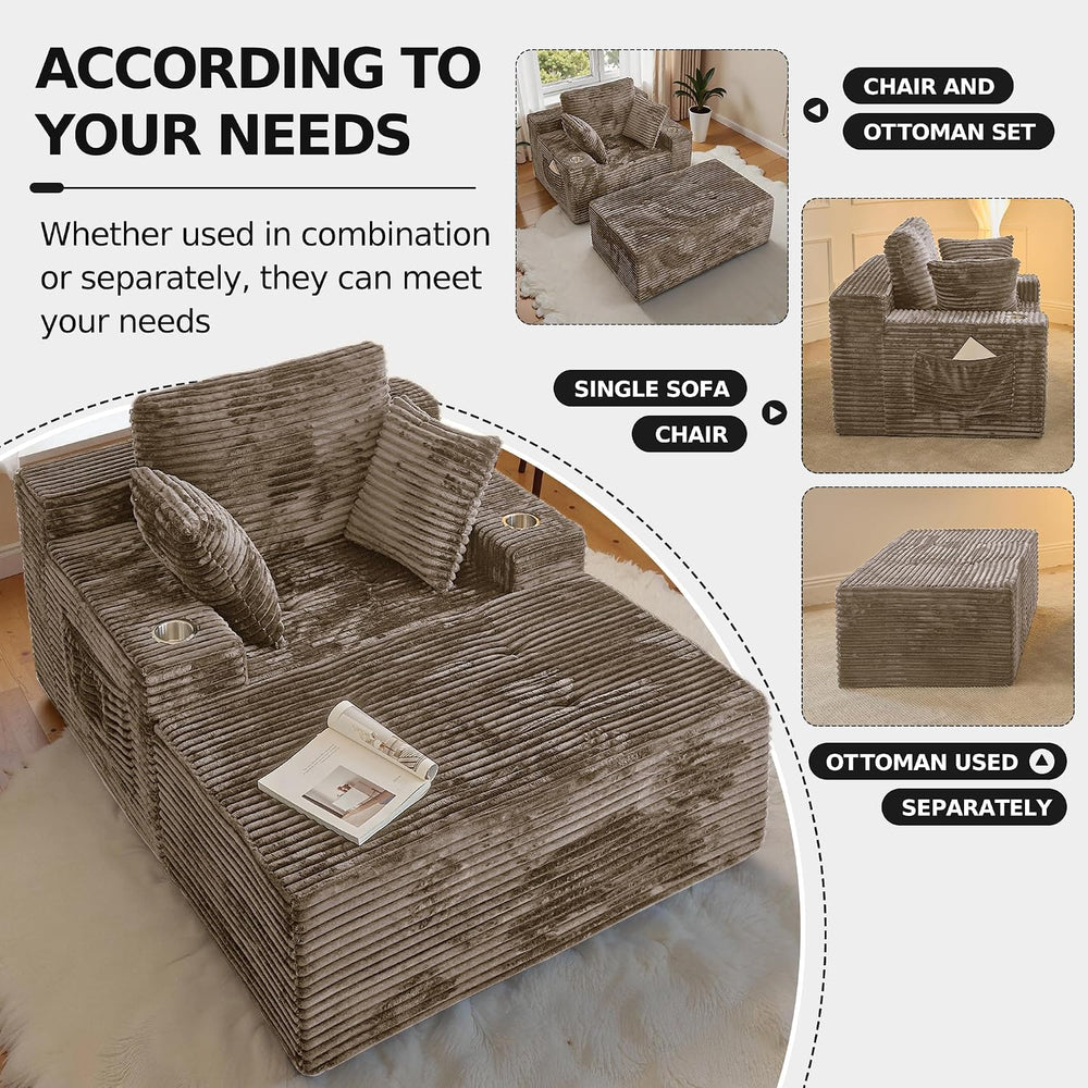 66" Chaise Lounge Chair Indoor,Oversized Boneless Single Sleeeper Couch ...