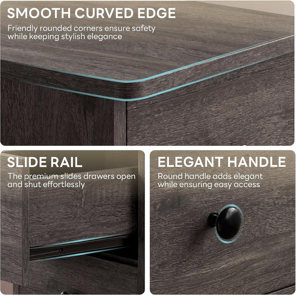 LIKIMIO Nightstand with Charging Station, 3 Drawers Modern for Bedroom