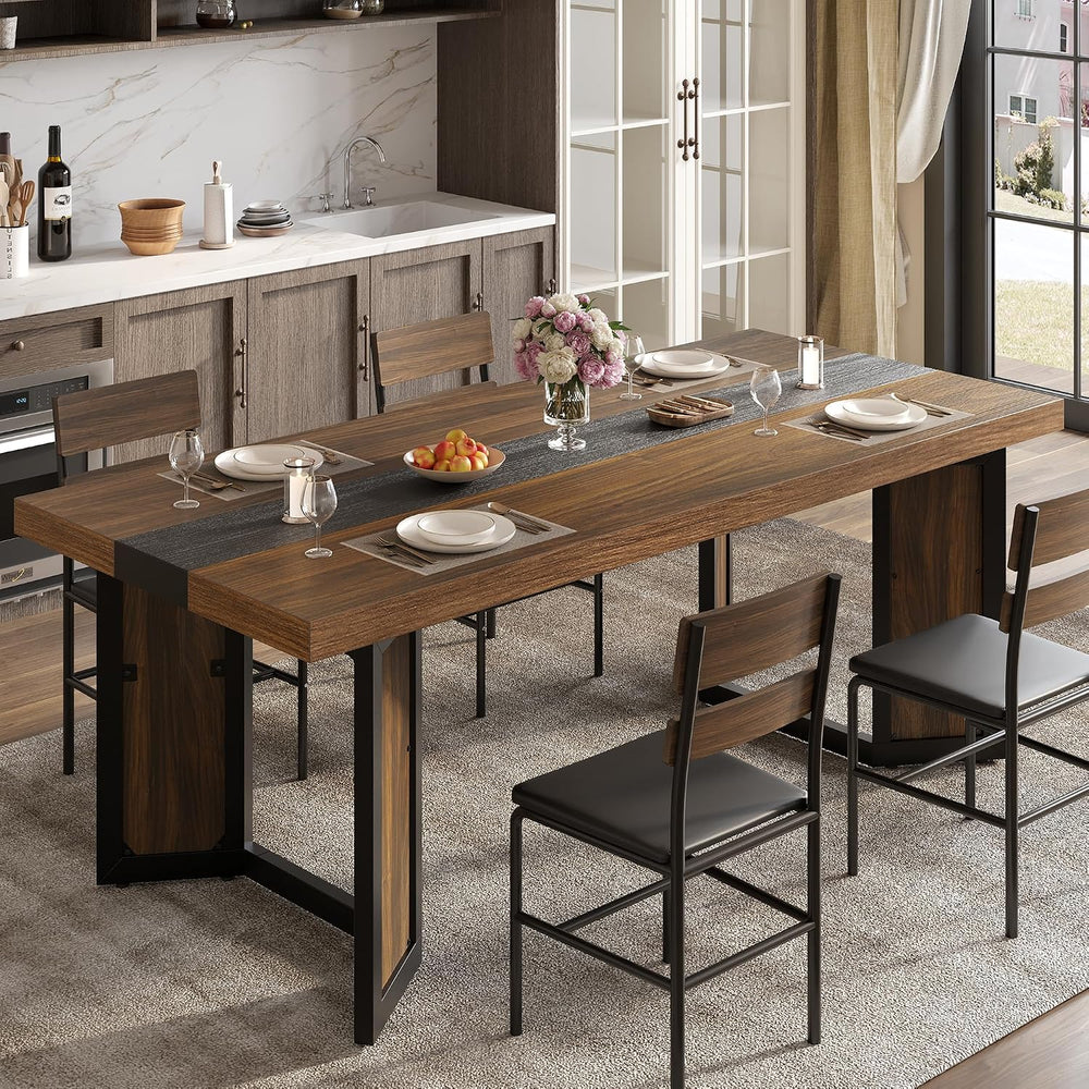 Industrial Dining Table for 6-8 People, 71" Large Long Wooden Kitchen Ta...