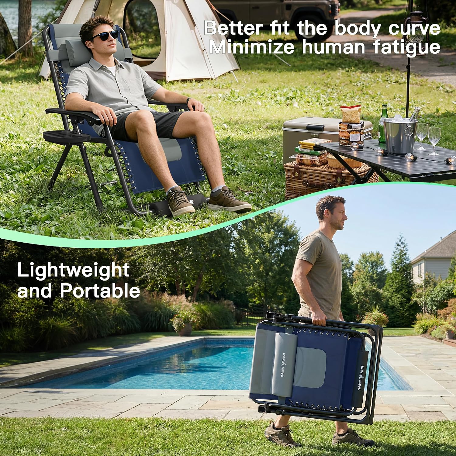 Amopatio XL Padded Zero Gravity Chairs Foldable Zero Gravity Lounge Chair Outdoor Portable Reclining Chair with Removable Cup Holder/Headrest/Footrest