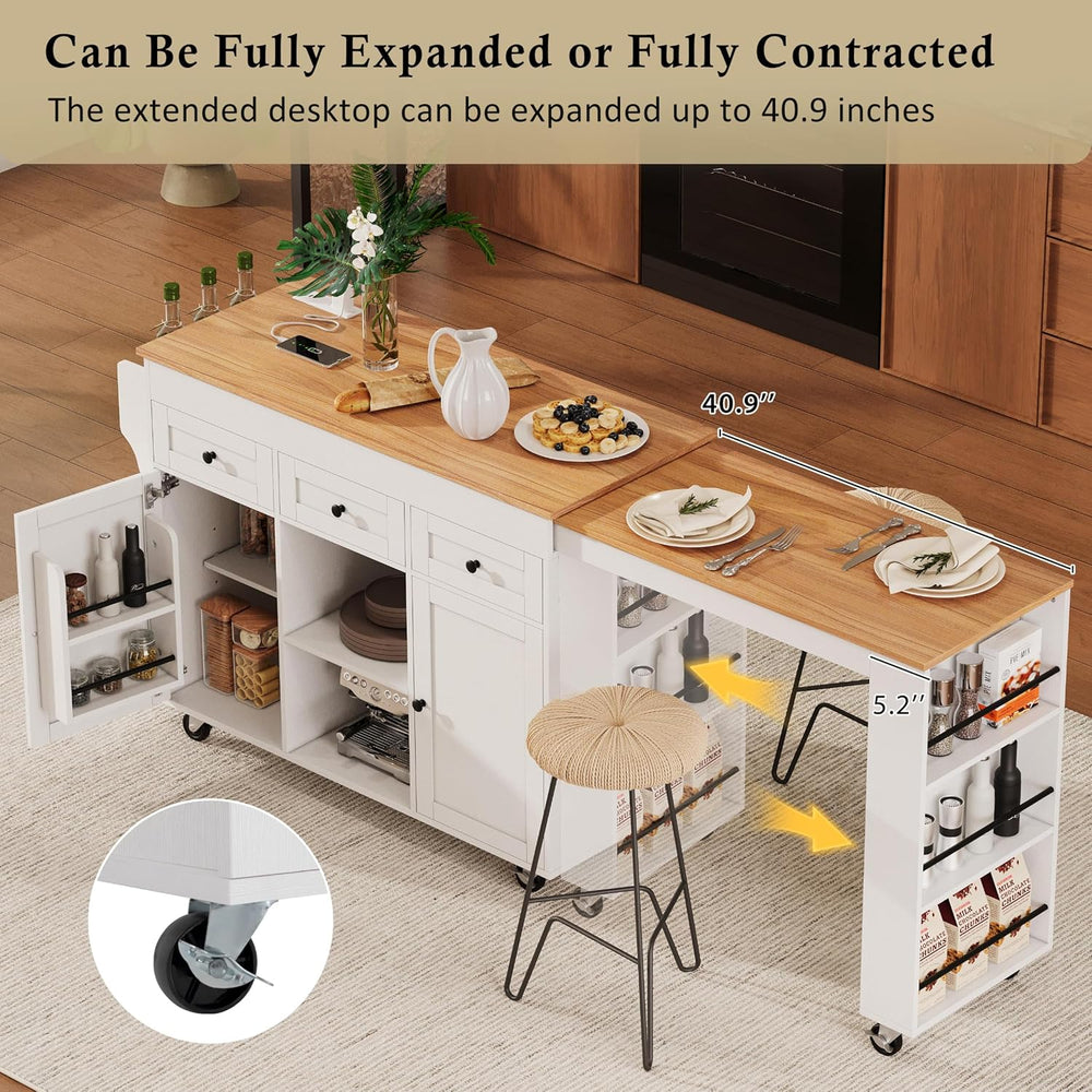 54.1"-85.5" Rolling Kitchen Island with Slide Out Table Grey